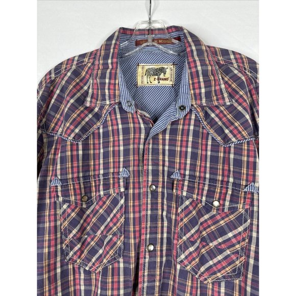 Z Brand Western Pearl Snap Short Mens Size XL Plaid Embroidered - Picture 5 of 16